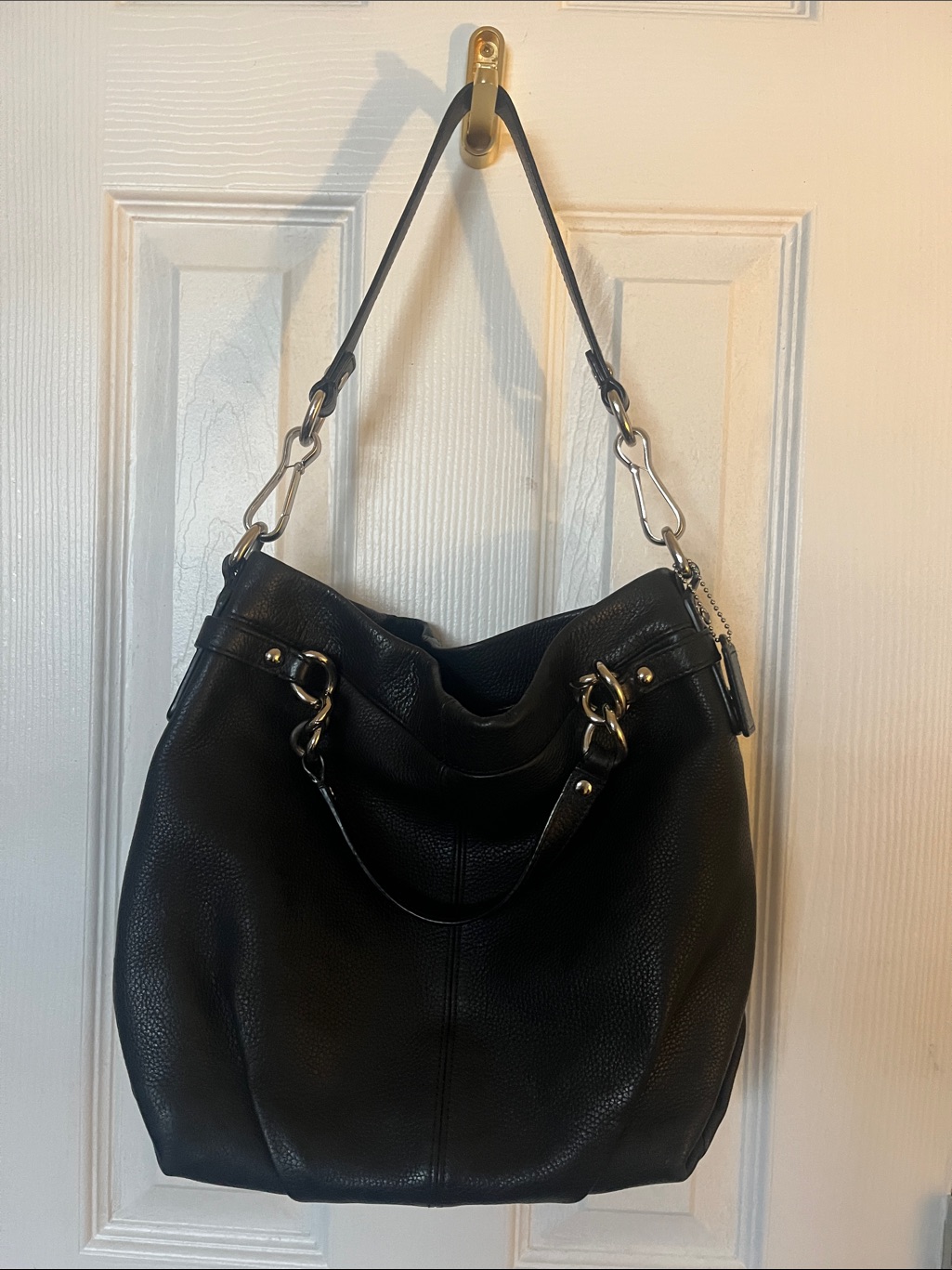 Coach Brooke Black Pebbled Leather Hobo Bag With Silvertone Hardware Euc Y2k